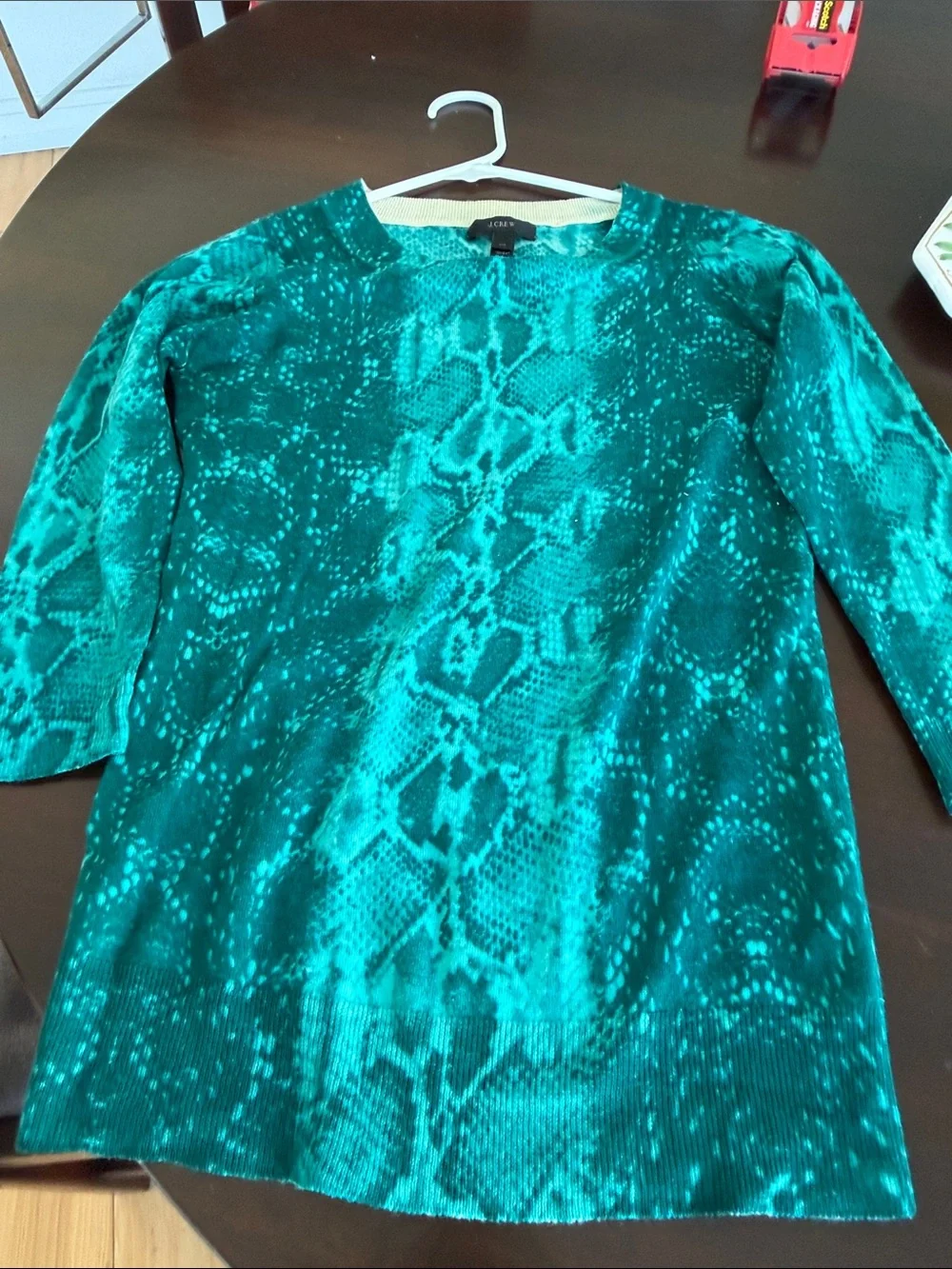 J. Crew Teal Snake-Print Crewneck Merino Wool Lightweight Sweater